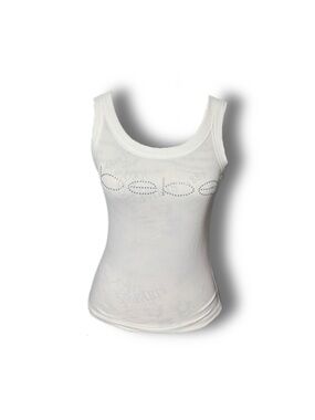 bebe White Rhinestone Logo Scoop Tank